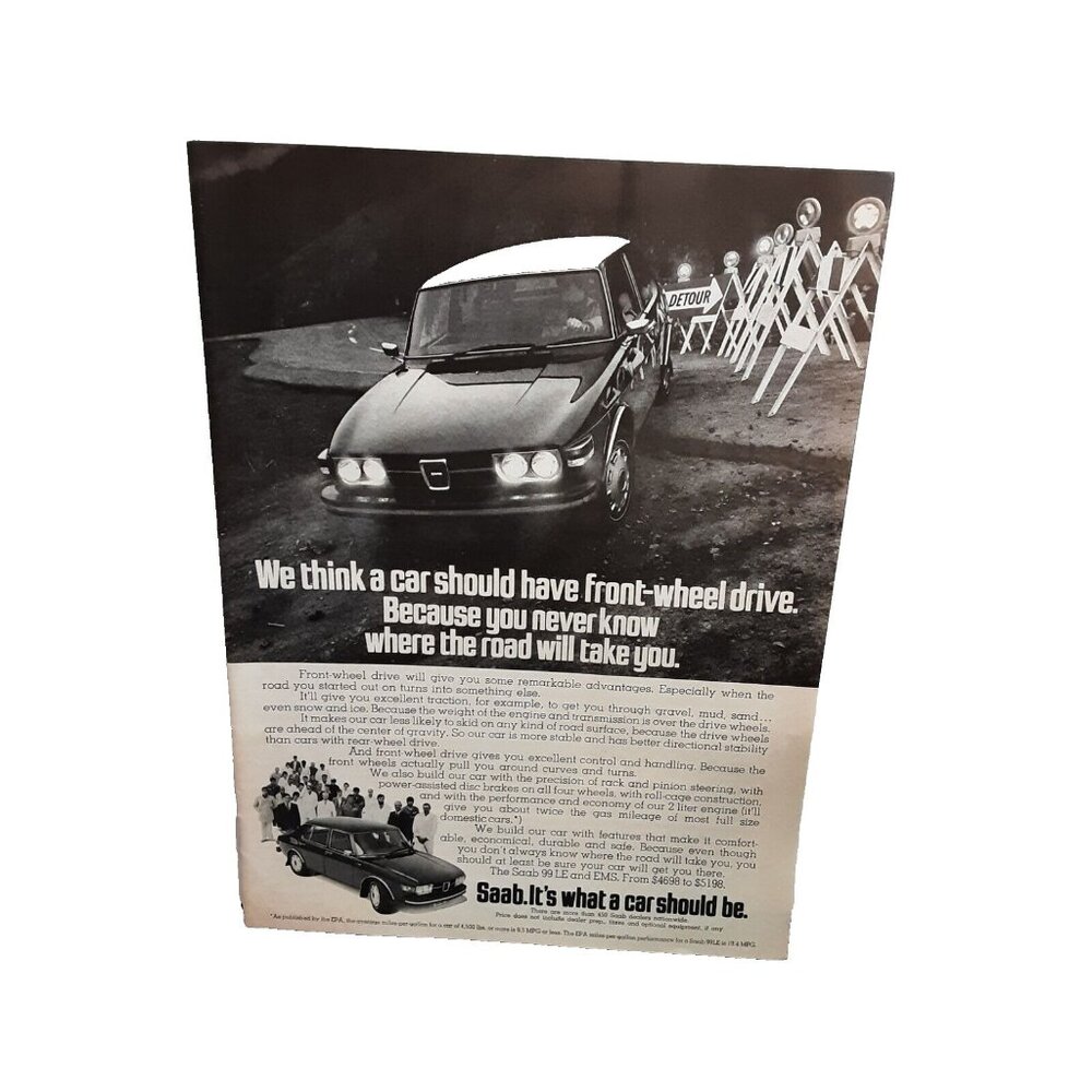 1974 1975 Saab Front Wheel Drive Car Original Print Ad 70s